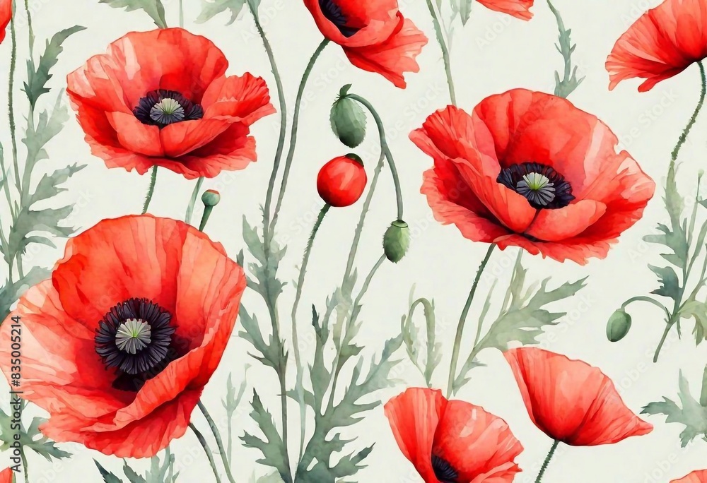 Fototapeta premium Poppies background. Pastel style. AI generated illustration
