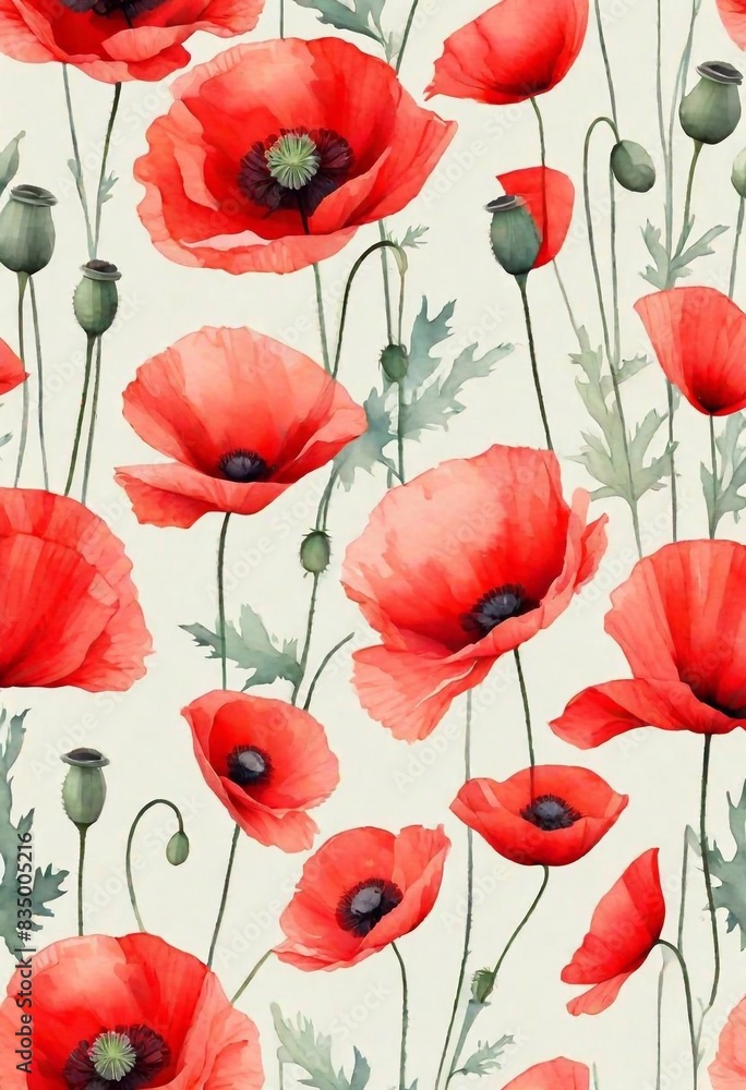 Fototapeta premium Poppies background. Pastel style. AI generated illustration