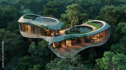 innovative birds nestshaped house design nestled in lush forest ecofriendly architecture concept photo