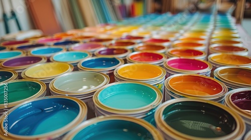 Background of colorful paint cans.