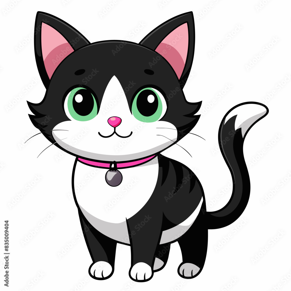 Black and white cartoon cat on white background, ideal for kids and cat enthusiasts Black and white cartoon cat on white background, ideal for kids and cat enthusiasts