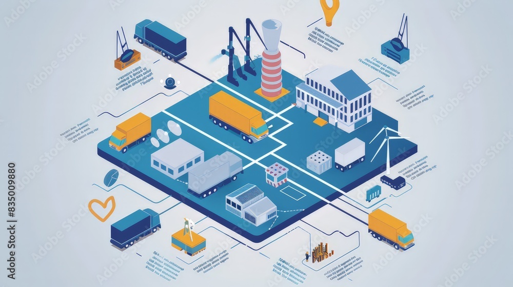Obraz premium Develop an infographic on the role of digital technology in supply chain management. Explain how tools like RFID, blockchain, and AI enhance efficiency and transparency.