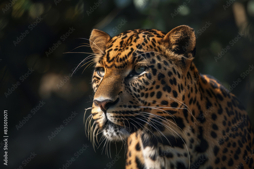 Naklejka premium Close-up portrait of a leopard in natural habitat