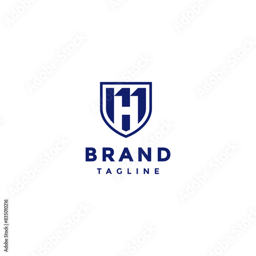 Shield Initial H Eleven Logo Design. Letter H And Number Eleven In Shield Icon Logo Design.