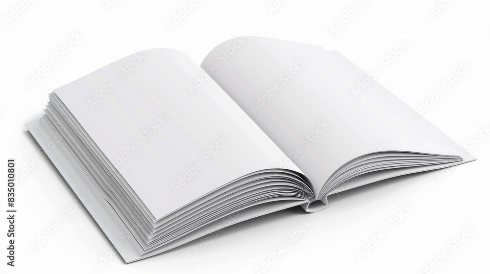 Open blank book mockup with white pages for design Open blank book mockup with white pages for design
