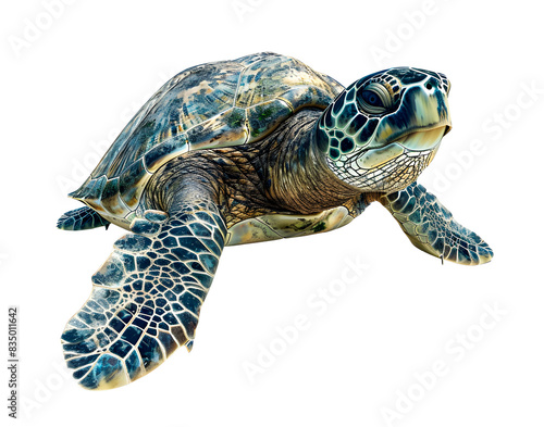 Big Sea Turtle isolated on transparent background, wild life concept, realistic illustration, generative ai photo