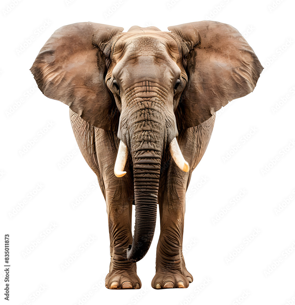 Obraz premium Big African Elephant isolated on transparent background, wild life concept, realistic illustration, generative ai