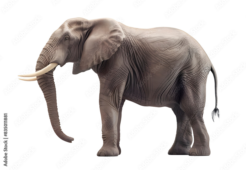 Obraz premium Big African Elephant isolated on transparent background, wild life concept, realistic illustration, generative ai