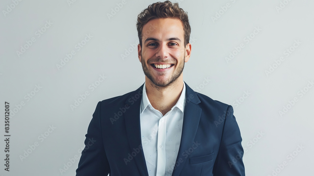 Smiling young businessman in formal suit standing confidently Smiling young businessman in formal suit standing confidently