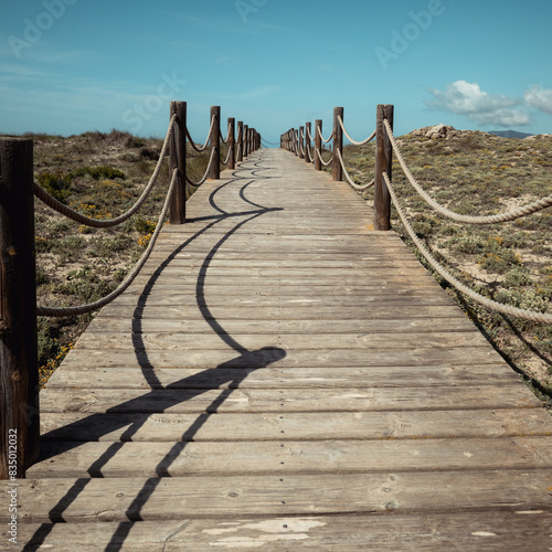 Wooden boardwalk at beach in Mallorca