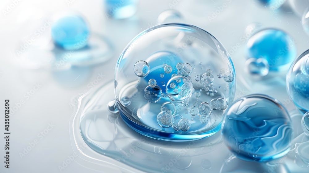 Abstract blue water droplets and bubbles with a blurred background Abstract blue water droplets and bubbles with a blurred background