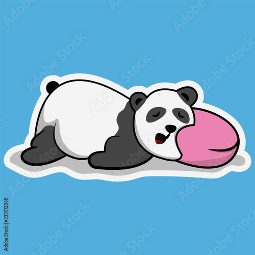 Lazy Panda Sticker Vector Illustration. Cute panda sticker 