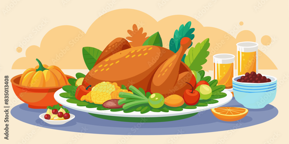 roasted turkey with vegetables for Thanksgiving dinner roasted turkey with vegetables for Thanksgiving dinner