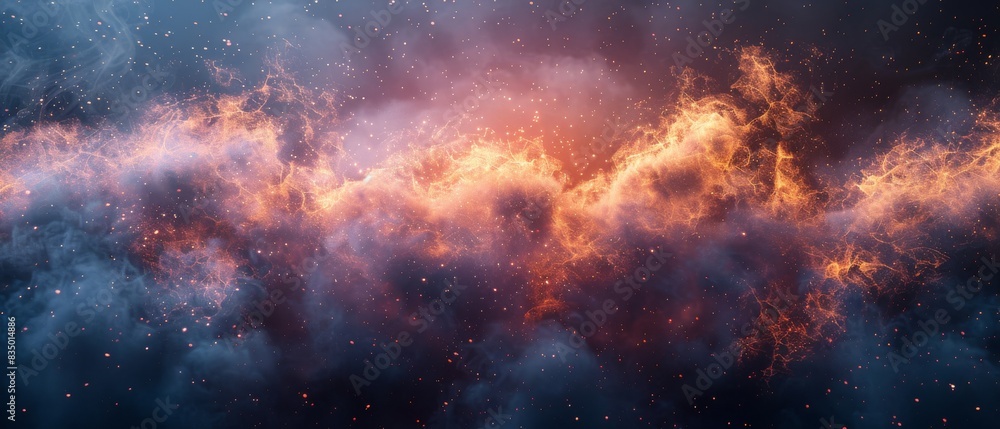 Naklejka premium A space filled with orange and blue clouds with a lot of fire