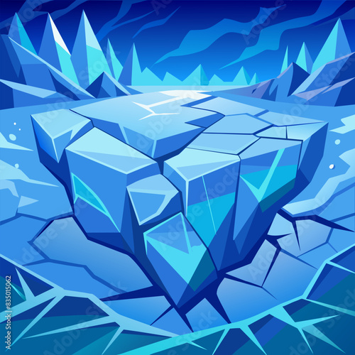 Abstract ice background. Blue background with cracks on the ice surface