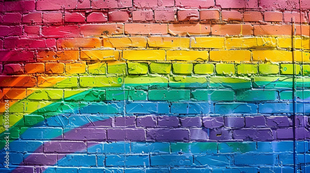 Rainbow Colors on Textured Brick Wall Rainbow Colors on Textured Brick Wall