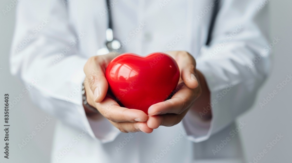 Medical professional holding a red heart model, symbolizing healthcare, compassion, and wellness. Ideal for health and medical themes. Medical professional holding a red heart model, symbolizing healthcare, compassion, and wellness. Ideal for health and medical themes.