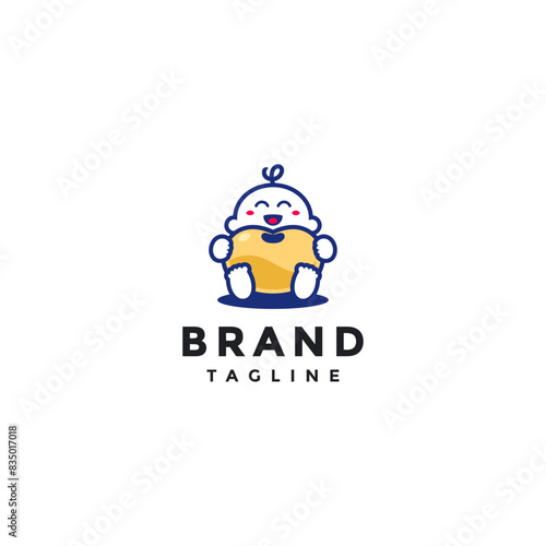 Cute Baby Carrying Soybeans Logo Design. Little Cute Baby Hugging Soy Beans Logo Design.