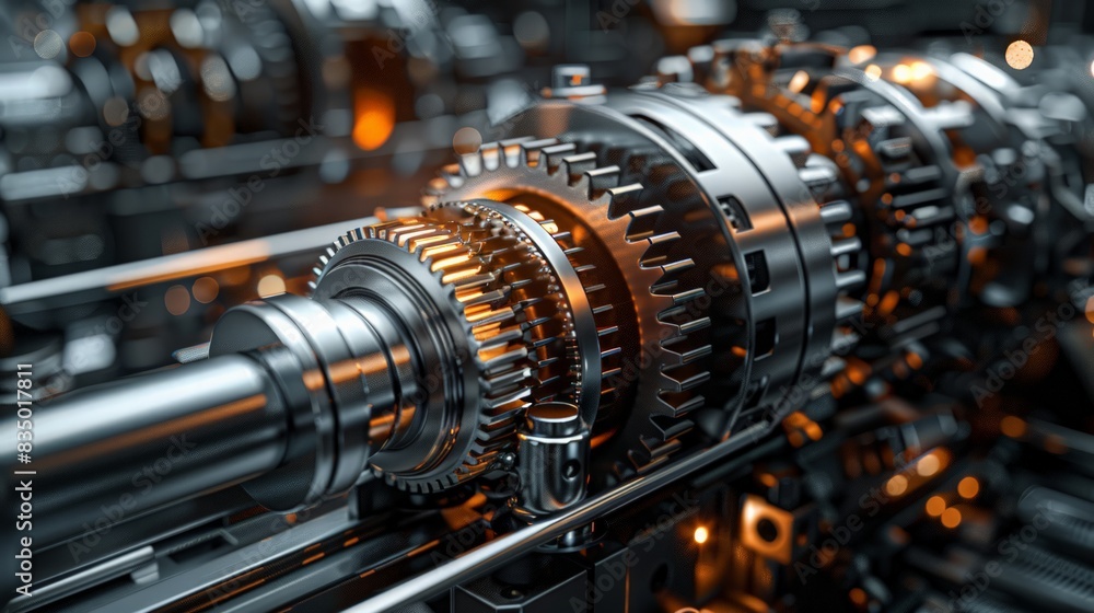 Mechanical Gear Assembly: Illustrate a detailed close-up of interlocking gears in a mechanical assembly, Mechanical Gear Assembly: Illustrate a detailed close-up of interlocking gears in a mechanical assembly,