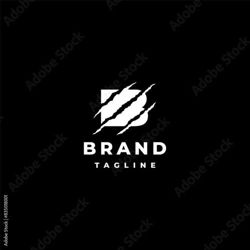 Initial Letter B With Scratches Logo Design. Claws Tear Off the Initial Letter B Logo Design.