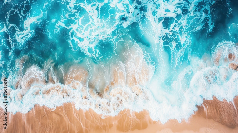 Beautiful aerial view of ocean waves and beach. Beautiful aerial view of ocean waves and beach.