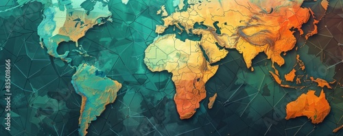 Illustration of a map with geopolitical boundaries highlighted