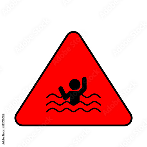 warning drowning sign, danger deep water sign