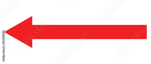 Left arrow icon. Red arrow to the left / vector, isolated on white background. Red large forward or left pointing solid long arrow icon sketched as vector symbol.