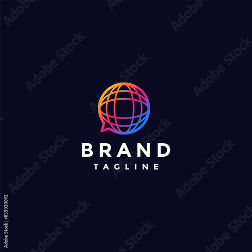 Simple Colorful Globe Message Logo Design. Colorful Globe Icon Inside Bubble Text Logo Design.