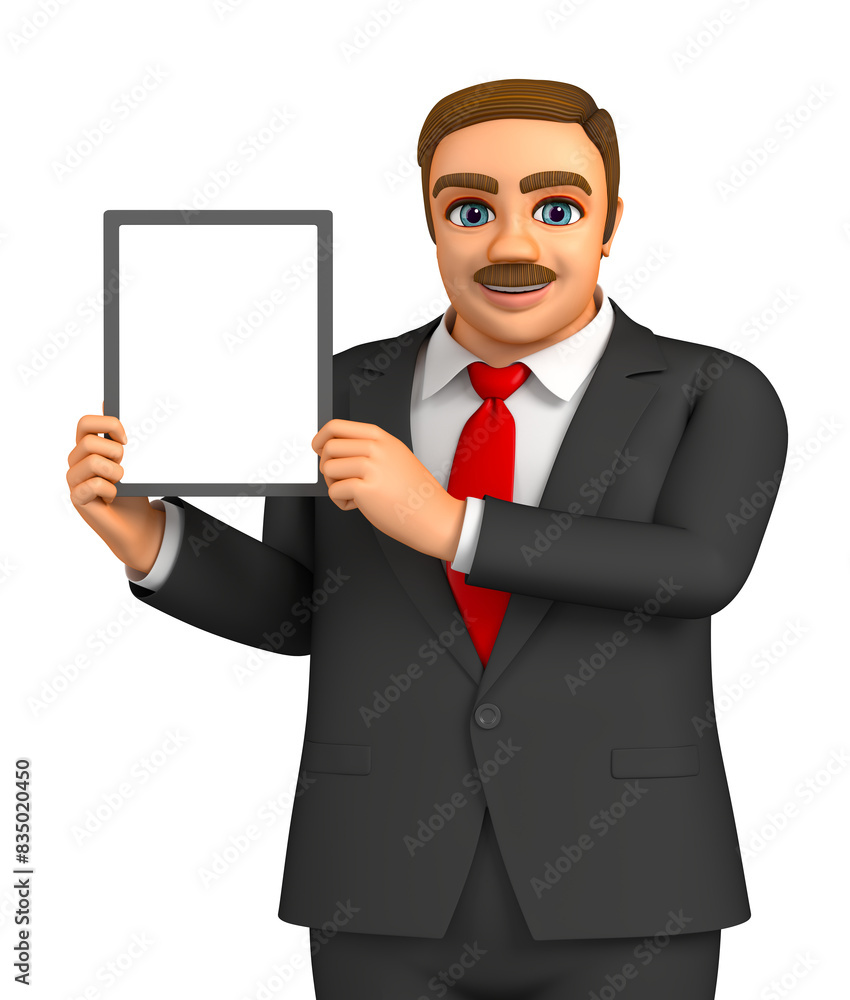 Fat businessman operating a tablet