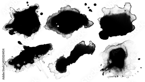 set black paint or ink stain spread as a spot or splash on a clean background