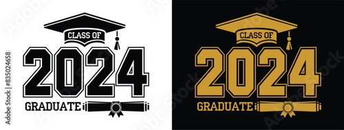 Lettering Class of 2024 for greeting, invitation card. Text for graduation design, congratulation event, T-shirt, party, high school or college graduate. Vector on transparent and black background