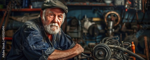 A man is working on a car engine. Mechanic fixing and engine