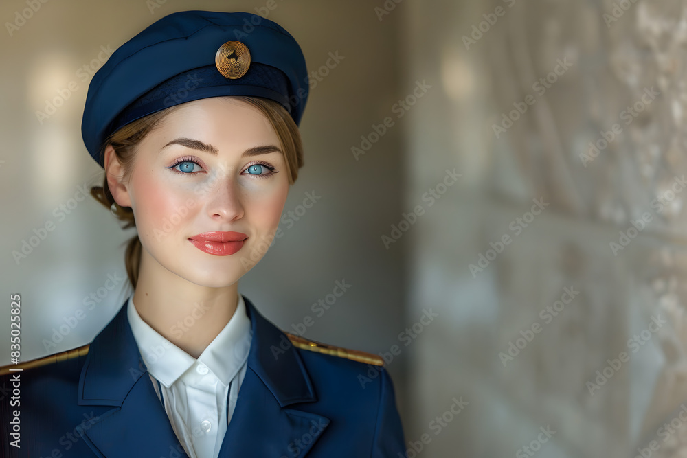 Warm welcome aboard from stewardess. Warm welcome aboard from stewardess.