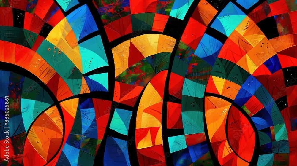 Fototapeta premium Vibrant Abstract Geometric Art with Bold Colors and Dynamic Patterns 