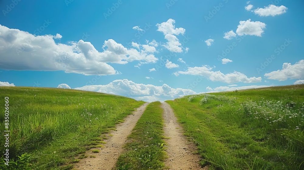serene countryside landscape isolated green grass field with roadway tranquil outdoor scene serene countryside landscape isolated green grass field with roadway tranquil outdoor scene