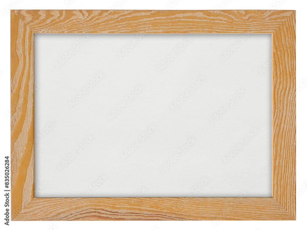 Wooden picture frame with white paper backing isolated on transparent background (png image) Wooden picture frame with white paper backing isolated on transparent background (png image)