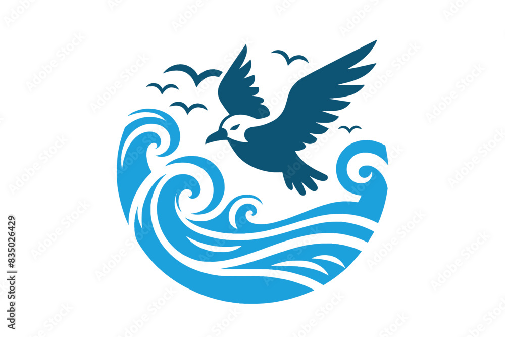 Fototapeta premium Sea bird above the waves. Seagull, albatross. Logo, icon, sign. simple vector illustration