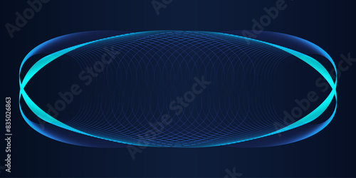 Futuristic abstract background. Vector glowing curved light lines waves. Flowing dynamic round frame in blue green colors in future technological concept of AI technology, communication, 5G, science