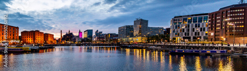 Panoramic View of Liverpool Skyline from the Royal Albert Dock at Night