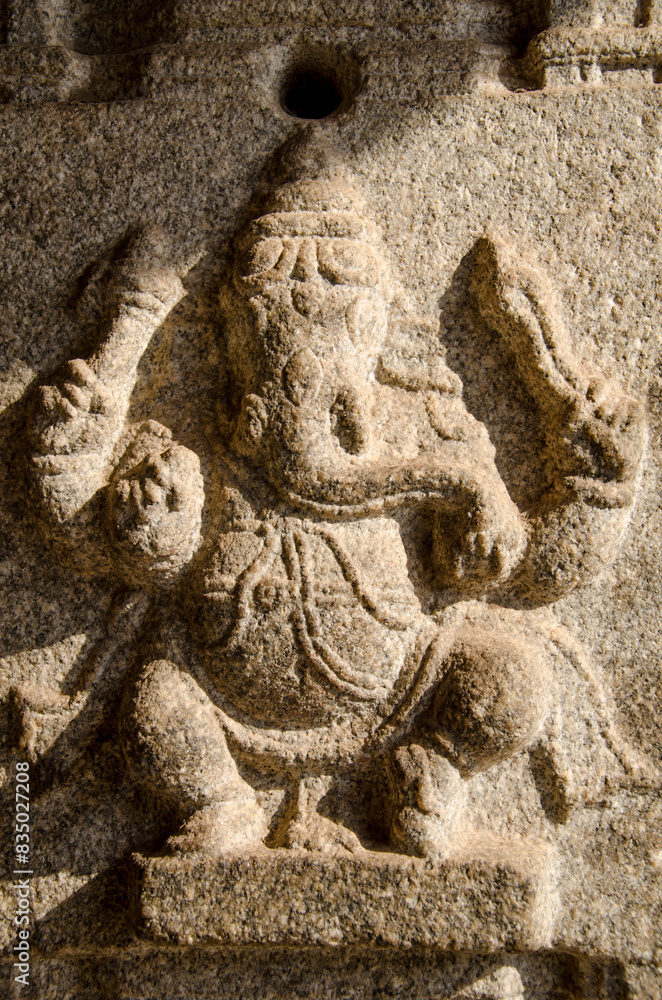 Stone mural sculpture of Lord Ganesha at Virupaksha temple, Hampi, Karnataka, India, Asia. Stone mural sculpture of Lord Ganesha at Virupaksha temple, Hampi, Karnataka, India, Asia.