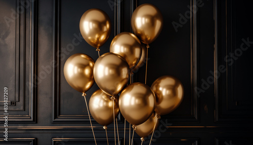 Holidays birthday party wedding decoration concept many metallic gold helium balloons