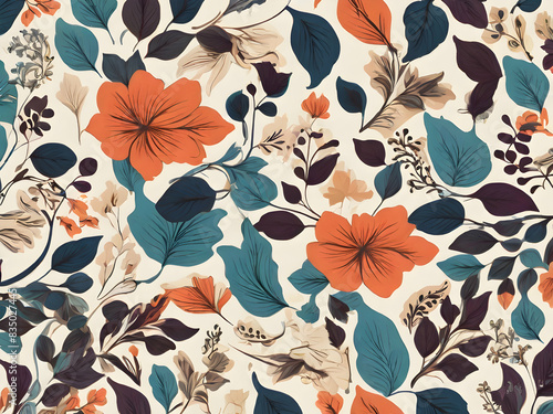 seamless floral pattern nature  illustration  design  vintage  art  autumn  fabric  decoration  texture  plant  flowers  textile Ai generated 