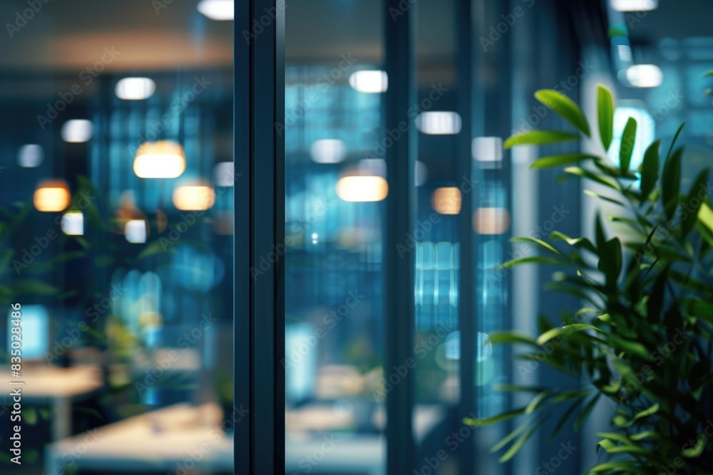 Blurred background of modern office interior with glass walls and windows. Blurred background of modern office interior with glass walls and windows.