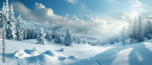 A panoramic view of a snowcovered landscape photo