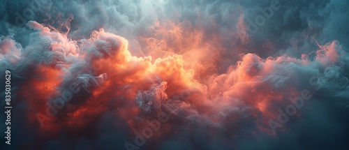 A large cloud of smoke with orange and pink streaks