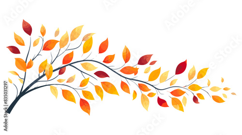 A branch with vibrant autumn leaves in shades of orange, red, and yellow, depicting the beauty of fall. Flat vector illustration.