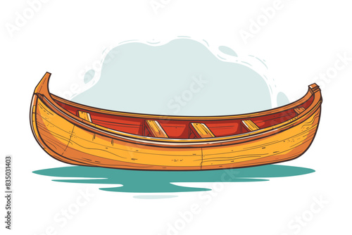 Illustration of a wooden boat floating on the water with a simple background. Flat vector illustration.