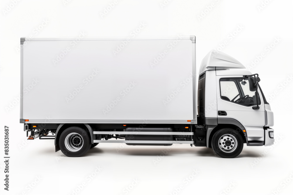 A clean white truck on white background, one object A clean white truck on white background, one object