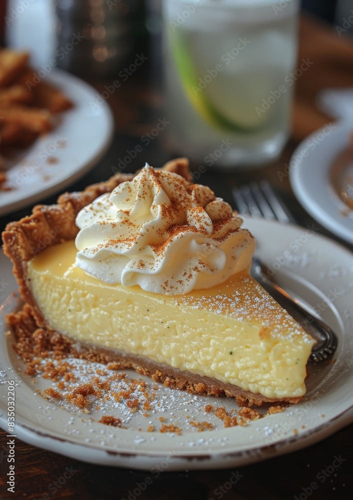 Key Lime Pie - Slice of key lime pie with whipped cream. Key Lime Pie - Slice of key lime pie with whipped cream.